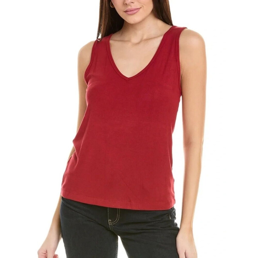 Cabi #4381 "Busy Tank" Firebrick Red Ribbed Stretch Rayon Blend Top Size Medium